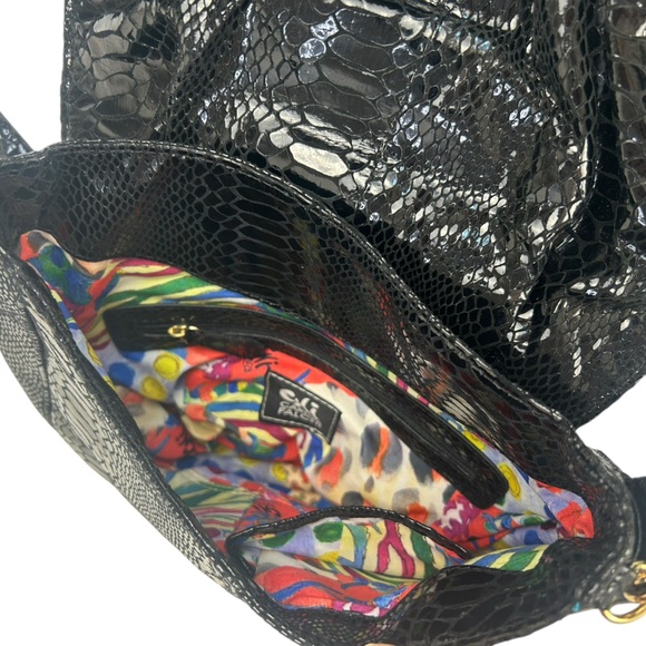 Vintage Carlos Falchi Snake Print Patent Leather Crossbody Bag Black - Picture 14 of 15